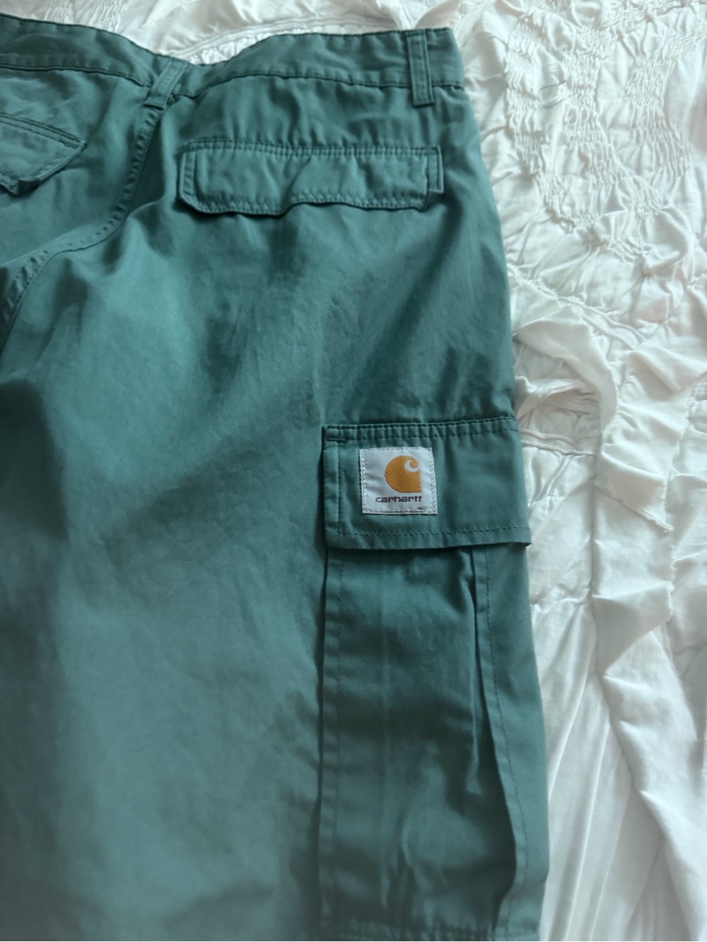 Carhartt Teal-Green Cargo Pants  with Logo Patch